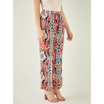 First Resort by Ramola Bachchan Black and Red Marine Wave Print Pant