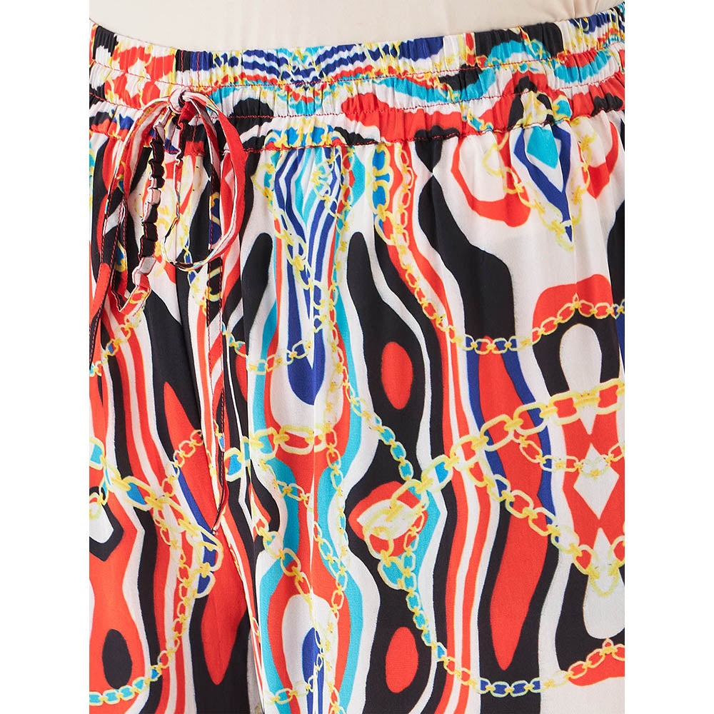 First Resort by Ramola Bachchan Black and Red Marine Wave Print Pant