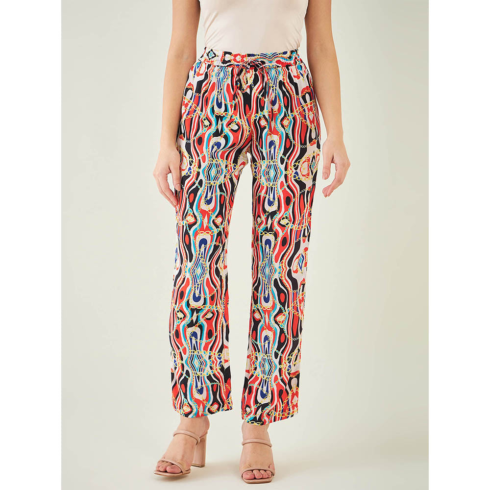 First Resort by Ramola Bachchan Black and Red Marine Wave Print Pant