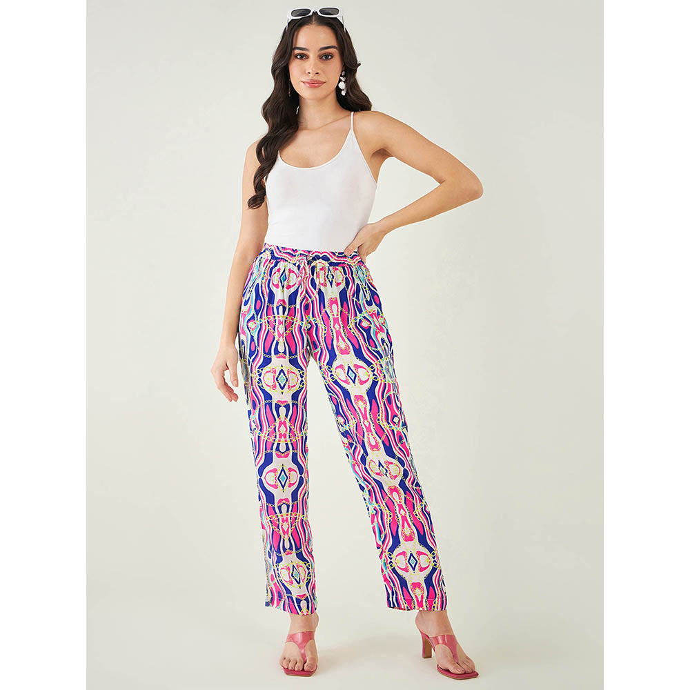 First Resort by Ramola Bachchan Blue and Pink Marine Wave Print Pant