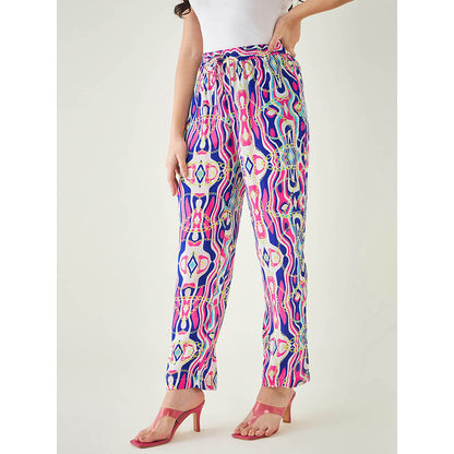 First Resort by Ramola Bachchan Blue and Pink Marine Wave Print Pant