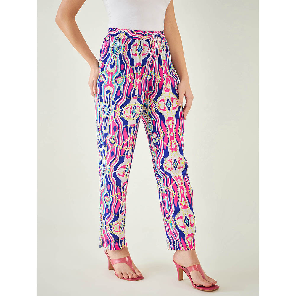 First Resort by Ramola Bachchan Blue and Pink Marine Wave Print Pant