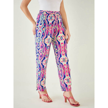 First Resort by Ramola Bachchan Blue and Pink Marine Wave Print Pant