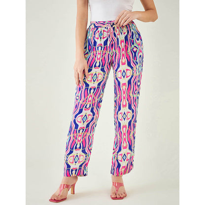 First Resort by Ramola Bachchan Blue and Pink Marine Wave Print Pant