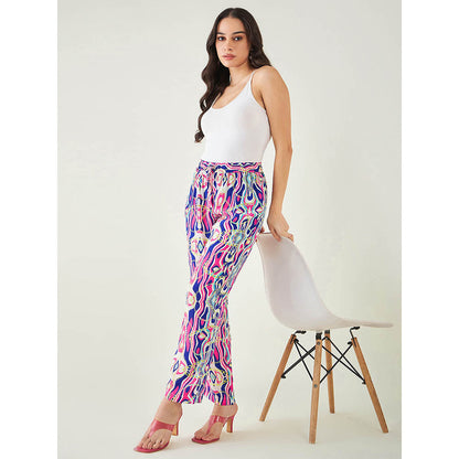 First Resort by Ramola Bachchan Blue and Pink Marine Wave Print Pant