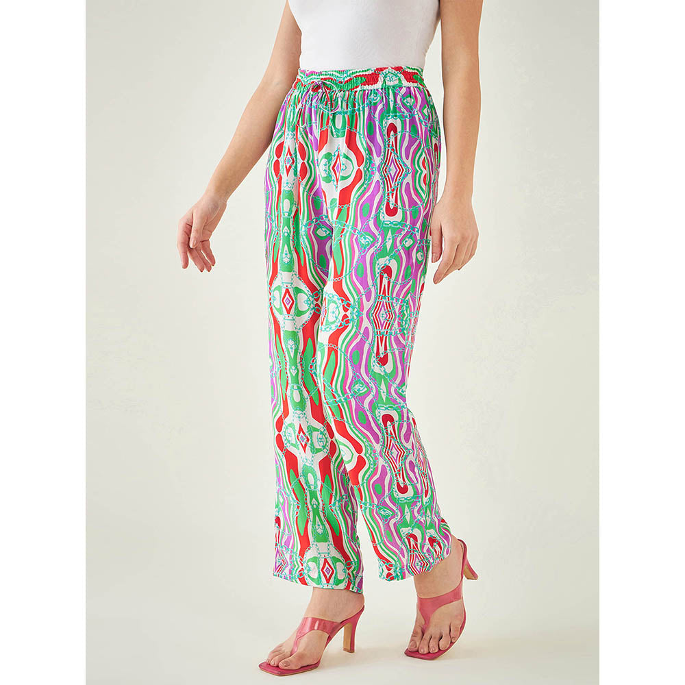 First Resort by Ramola Bachchan Green and Orange Marine Wave Print Pant