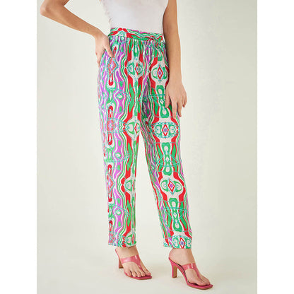 First Resort by Ramola Bachchan Green and Orange Marine Wave Print Pant