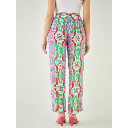 First Resort by Ramola Bachchan Green and Orange Marine Wave Print Pant