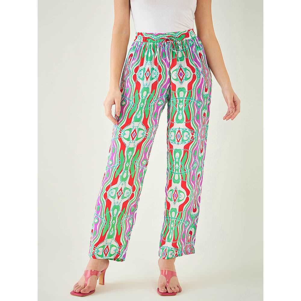 First Resort by Ramola Bachchan Green and Orange Marine Wave Print Pant