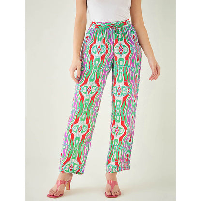 First Resort by Ramola Bachchan Green and Orange Marine Wave Print Pant