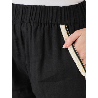 First Resort by Ramola Bachchan Black Linen Pant with Lace Detail