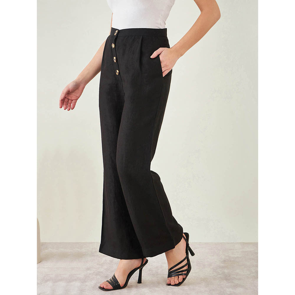 First Resort by Ramola Bachchan Black Linen High-Waisted Straight Pant