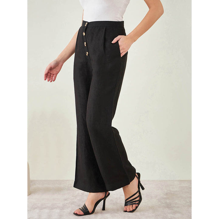 First Resort by Ramola Bachchan Black Linen High-Waisted Straight Pant