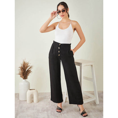 First Resort by Ramola Bachchan Black Linen High-Waisted Straight Pant