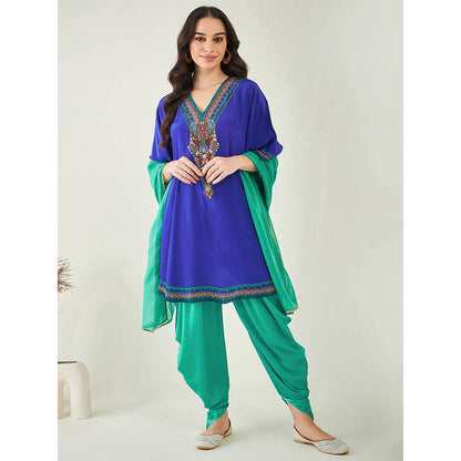 First Resort by Ramola Bachchan Blue Embellished Tunic with Dhoti Pant and Dupatta (Set of 3)