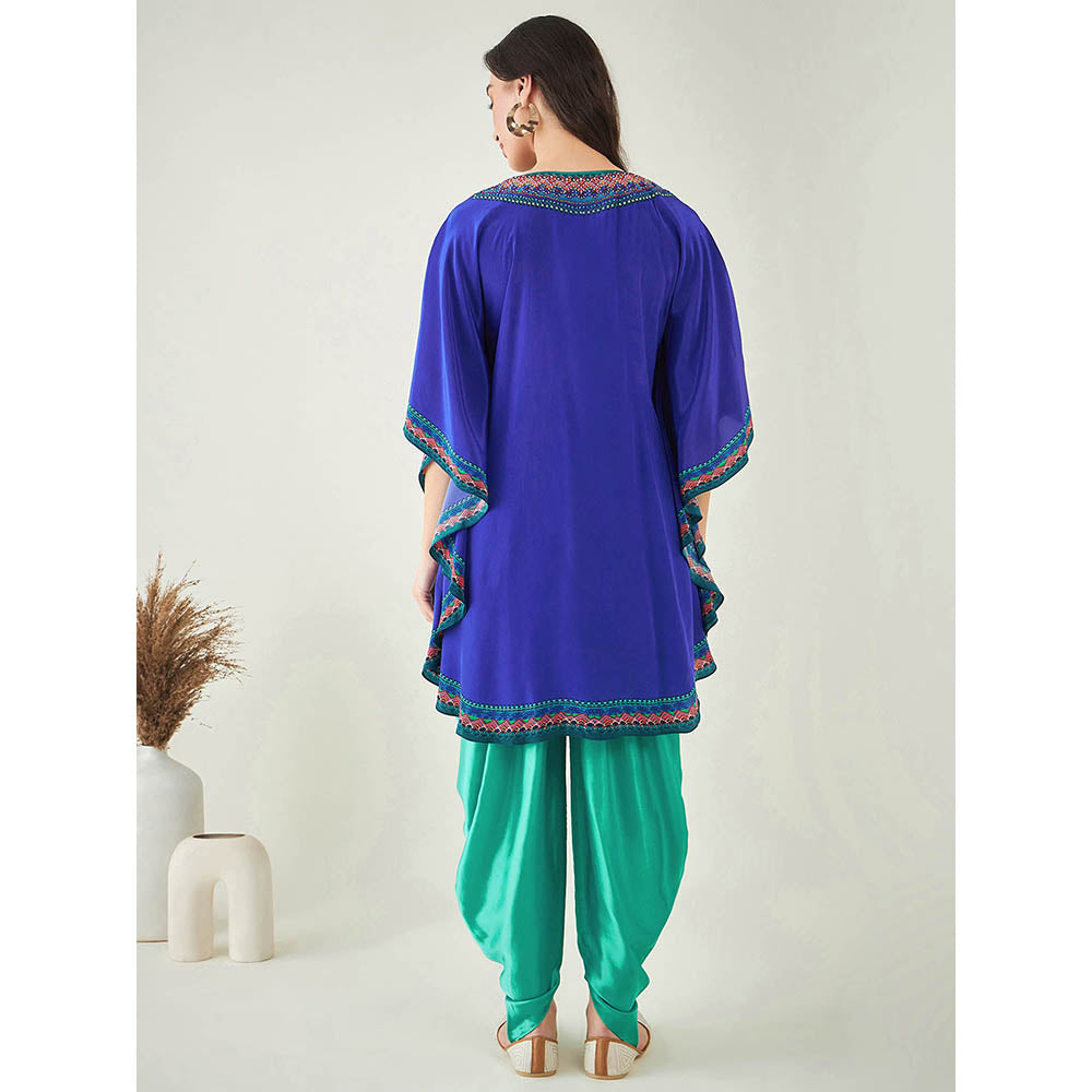 First Resort by Ramola Bachchan Blue Embellished Tunic with Dhoti Pant and Dupatta (Set of 3)