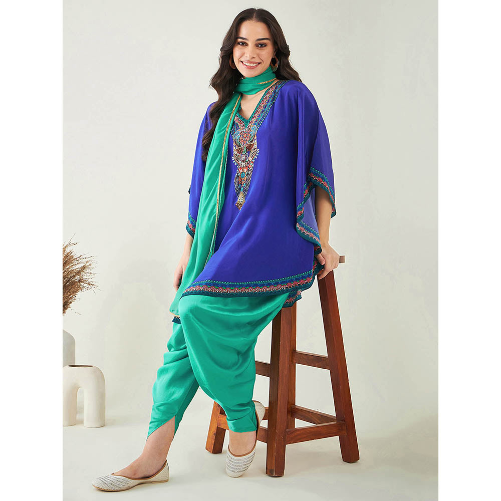 First Resort by Ramola Bachchan Blue Embellished Tunic with Dhoti Pant and Dupatta (Set of 3)