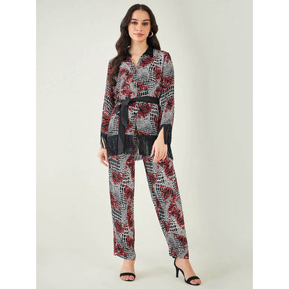 First Resort by Ramola Bachchan Black Baroque Animal Print Shirt and Pant (Set of 3)