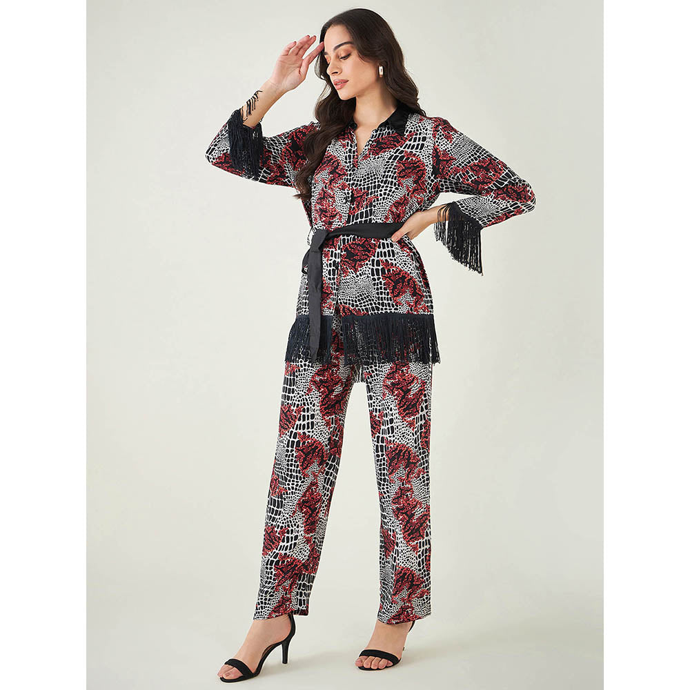 First Resort by Ramola Bachchan Black Baroque Animal Print Shirt and Pant (Set of 3)