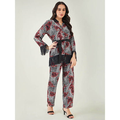 First Resort by Ramola Bachchan Black Baroque Animal Print Shirt and Pant (Set of 3)