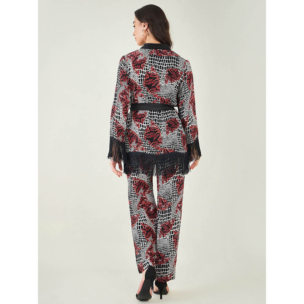 First Resort by Ramola Bachchan Black Baroque Animal Print Shirt and Pant (Set of 3)