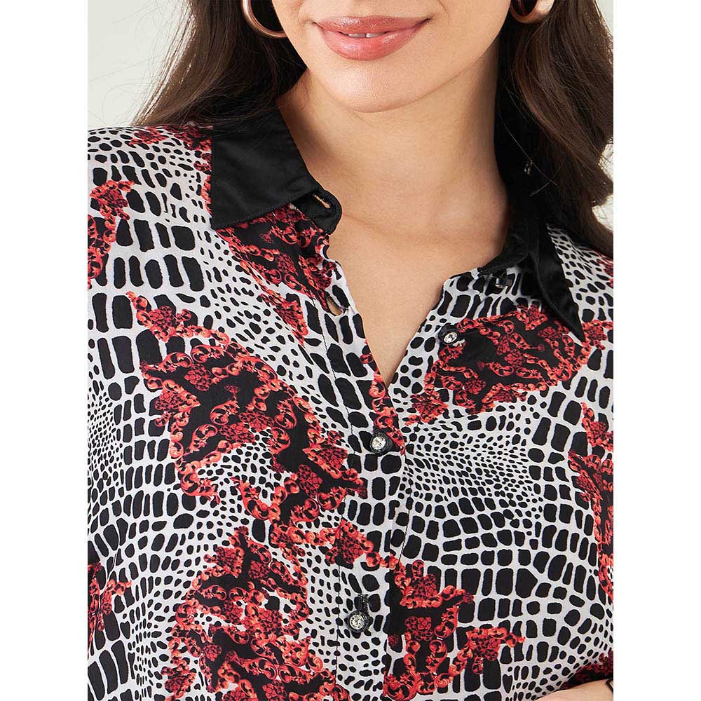 First Resort by Ramola Bachchan Black Baroque Animal Print Shirt and Pant (Set of 3)