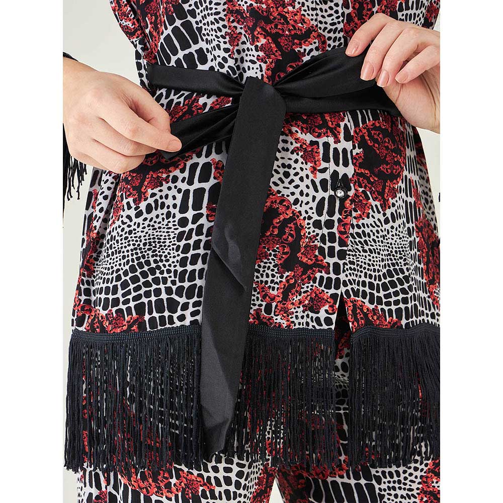 First Resort by Ramola Bachchan Black Baroque Animal Print Shirt and Pant (Set of 3)