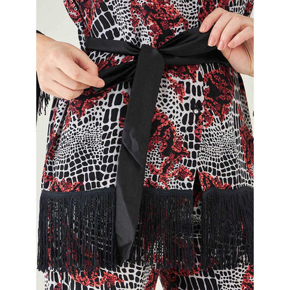 First Resort by Ramola Bachchan Black Baroque Animal Print Shirt and Pant (Set of 3)