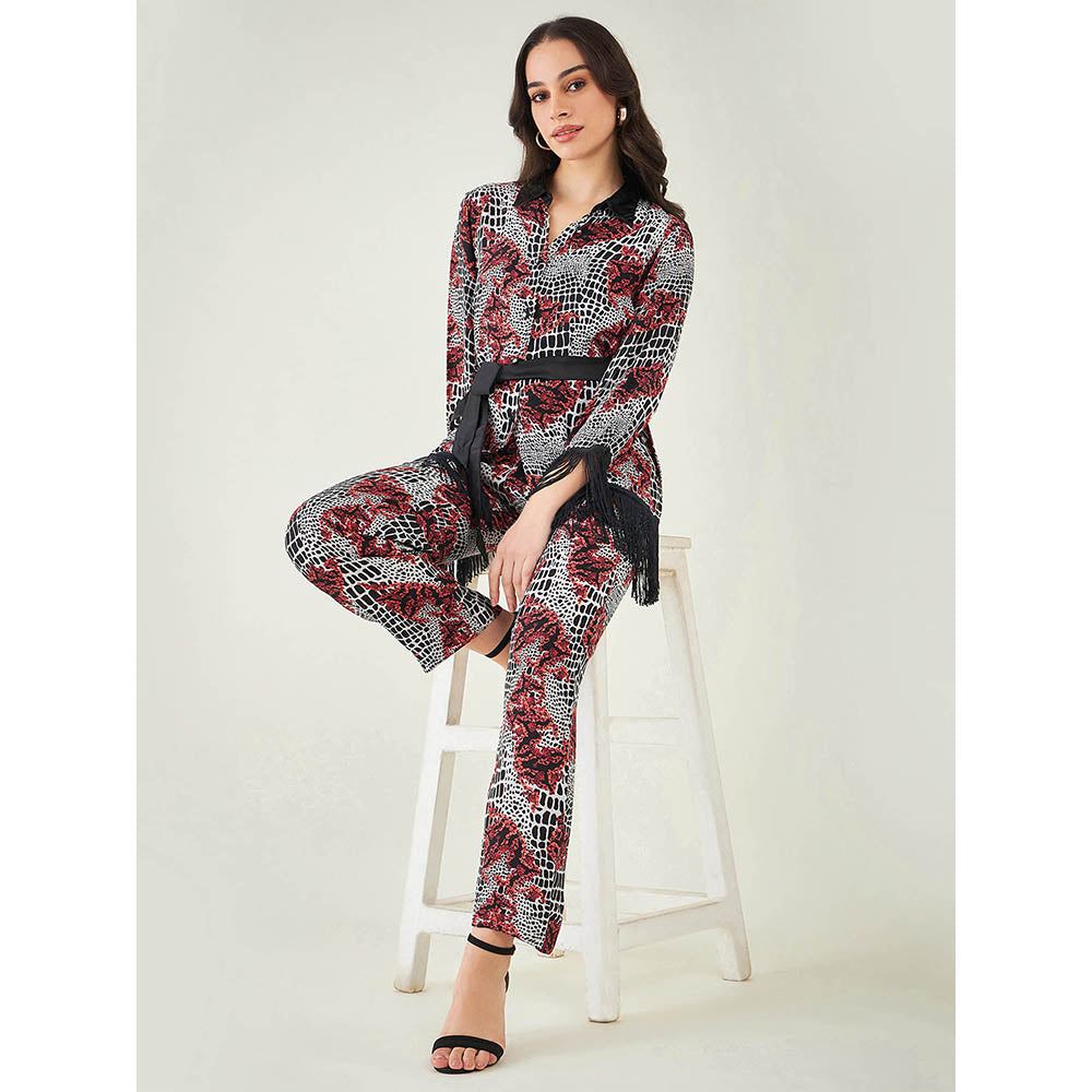 First Resort by Ramola Bachchan Black Baroque Animal Print Shirt and Pant (Set of 3)