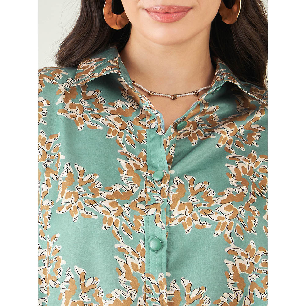 First Resort by Ramola Bachchan Green and Brown Floral Combination Print Co-ord (Set of 2)