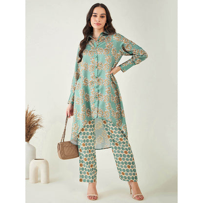 First Resort by Ramola Bachchan Green and Brown Floral Combination Print Co-ord (Set of 2)