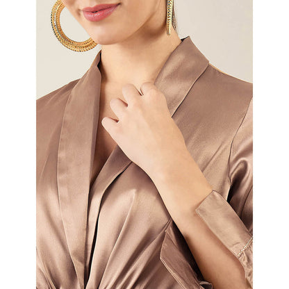 First Resort by Ramola Bachchan Hazel Brown Embellished Satin Tunic & Bell Bottom (Set of 2)