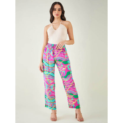 First Resort by Ramola Bachchan Pink and Green Marine Wave Print Shirt and Pant (Set of 2)