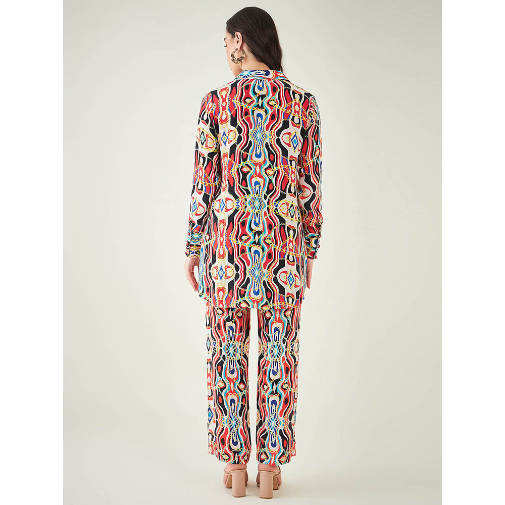 First Resort by Ramola Bachchan Black and Red Marine Wave Print Shirt and Pant (Set of 2)