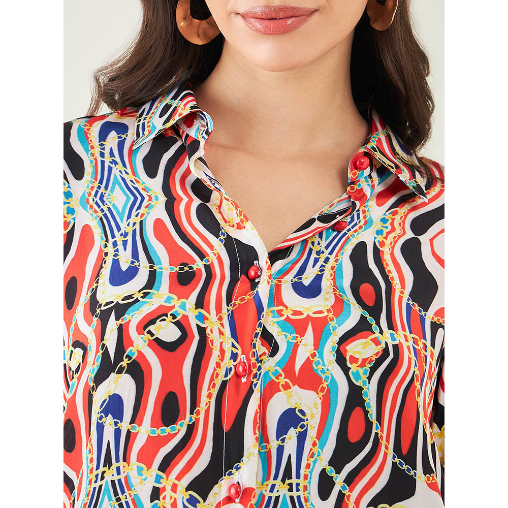 First Resort by Ramola Bachchan Black and Red Marine Wave Print Shirt and Pant (Set of 2)