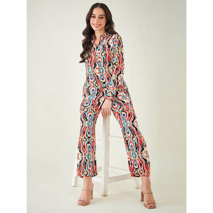 First Resort by Ramola Bachchan Black and Red Marine Wave Print Shirt and Pant (Set of 2)