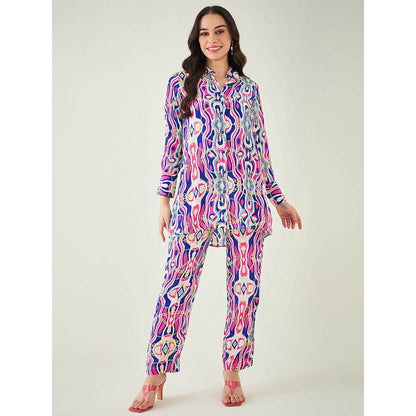 First Resort by Ramola Bachchan Blue and Pink Marine Wave Print Shirt and Pant (Set of 2)
