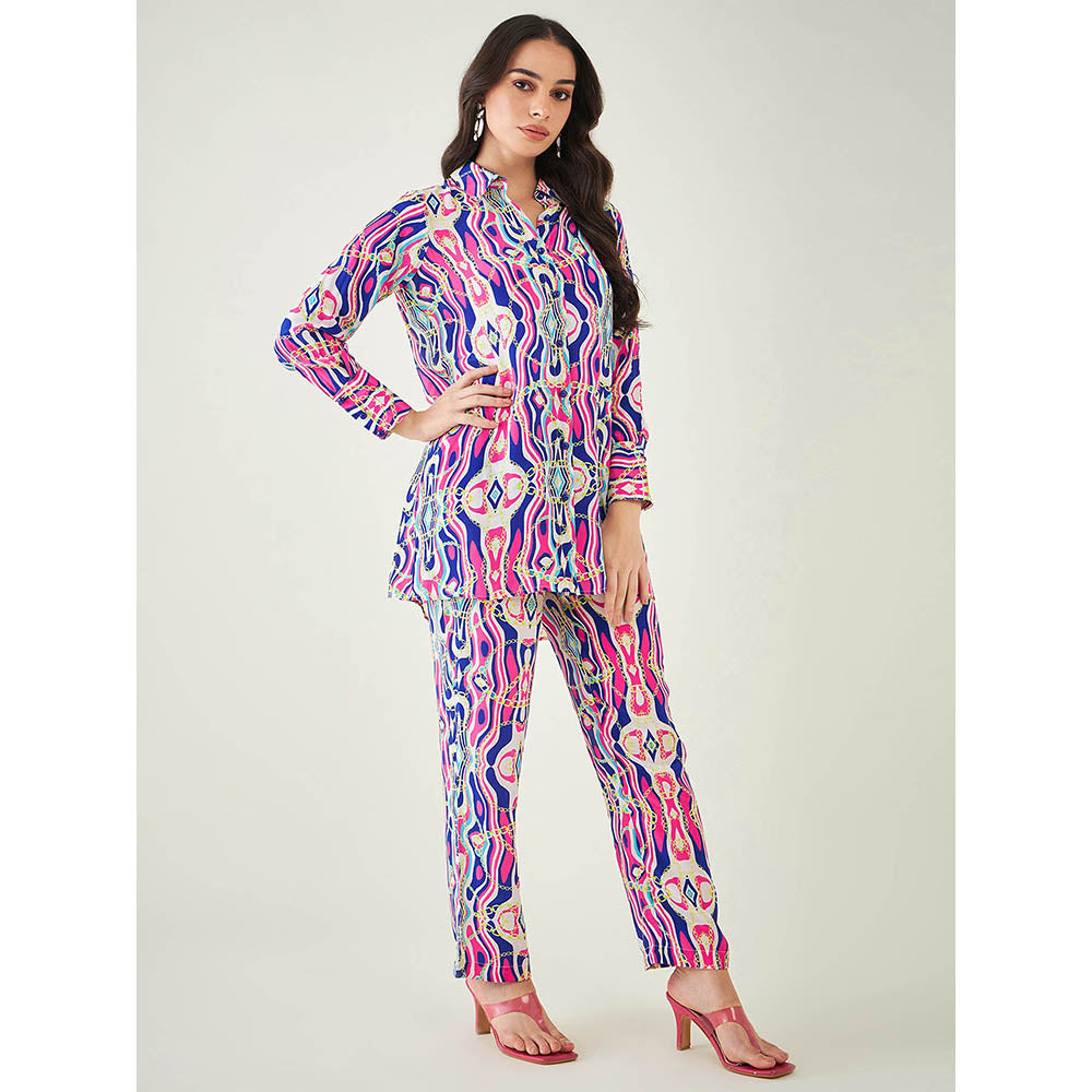 First Resort by Ramola Bachchan Blue and Pink Marine Wave Print Shirt and Pant (Set of 2)