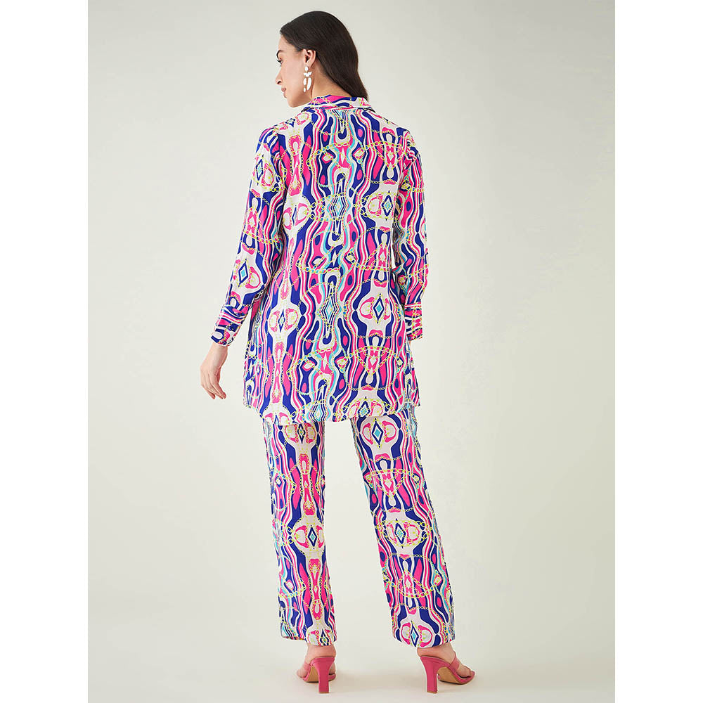 First Resort by Ramola Bachchan Blue and Pink Marine Wave Print Shirt and Pant (Set of 2)