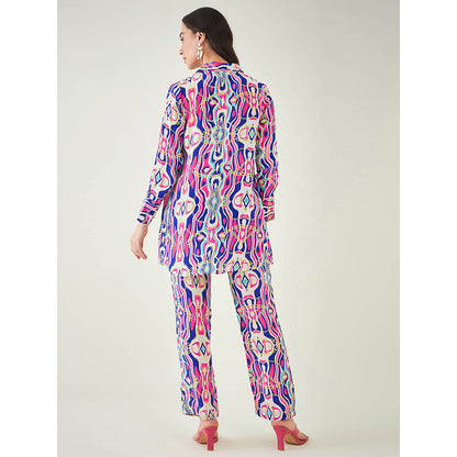 First Resort by Ramola Bachchan Blue and Pink Marine Wave Print Shirt and Pant (Set of 2)