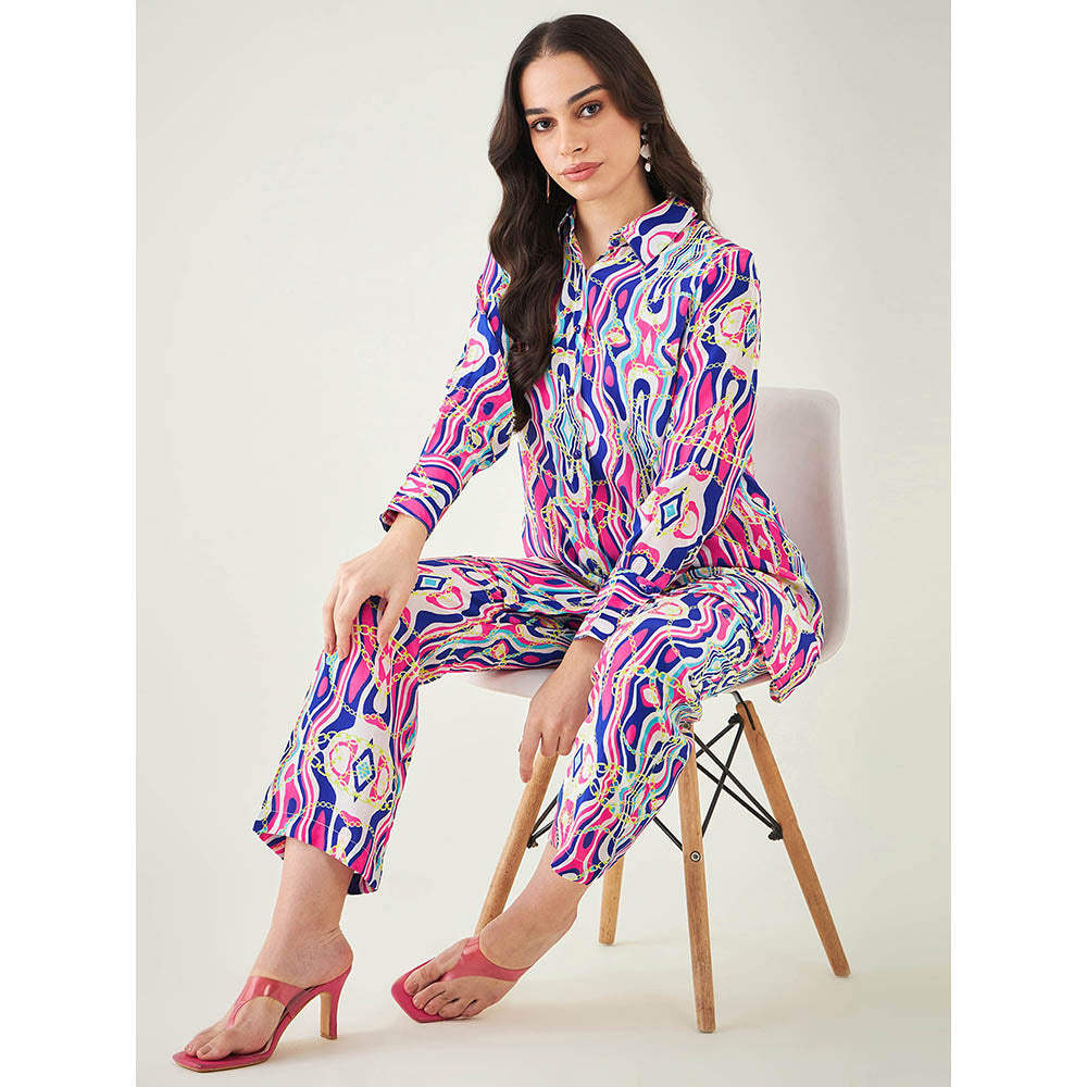 First Resort by Ramola Bachchan Blue and Pink Marine Wave Print Shirt and Pant (Set of 2)