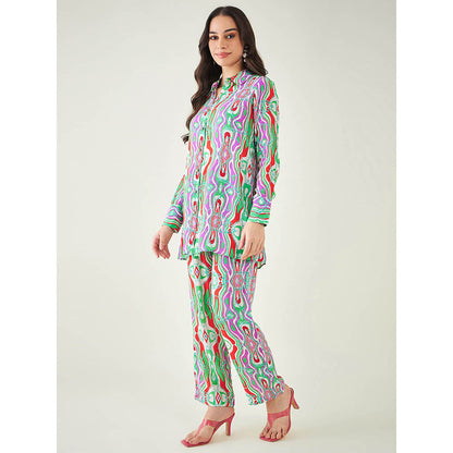 First Resort by Ramola Bachchan Green and Orange Marine Wave Print Shirt and Pant (Set of 2)
