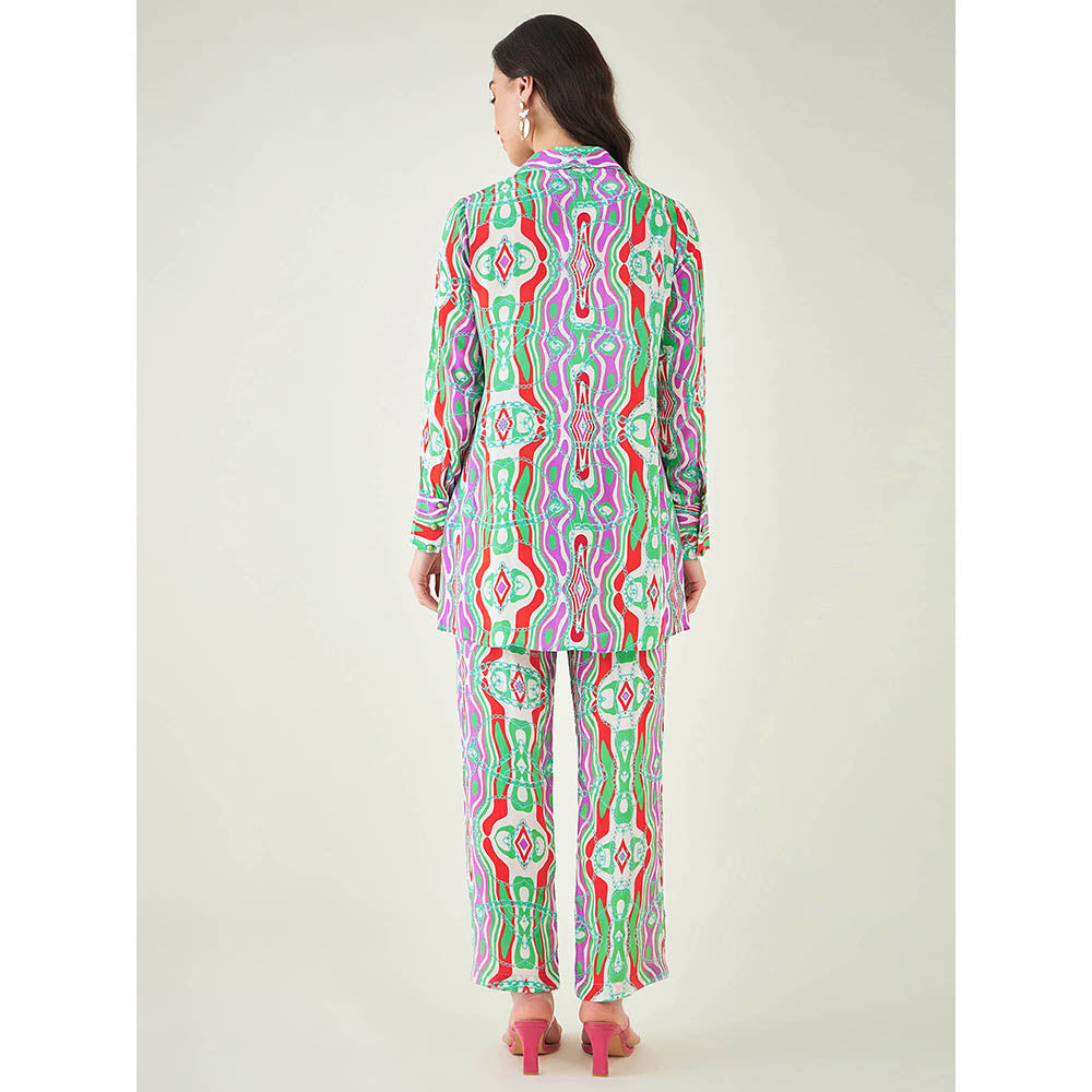 First Resort by Ramola Bachchan Green and Orange Marine Wave Print Shirt and Pant (Set of 2)