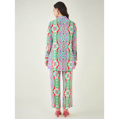 First Resort by Ramola Bachchan Green and Orange Marine Wave Print Shirt and Pant (Set of 2)