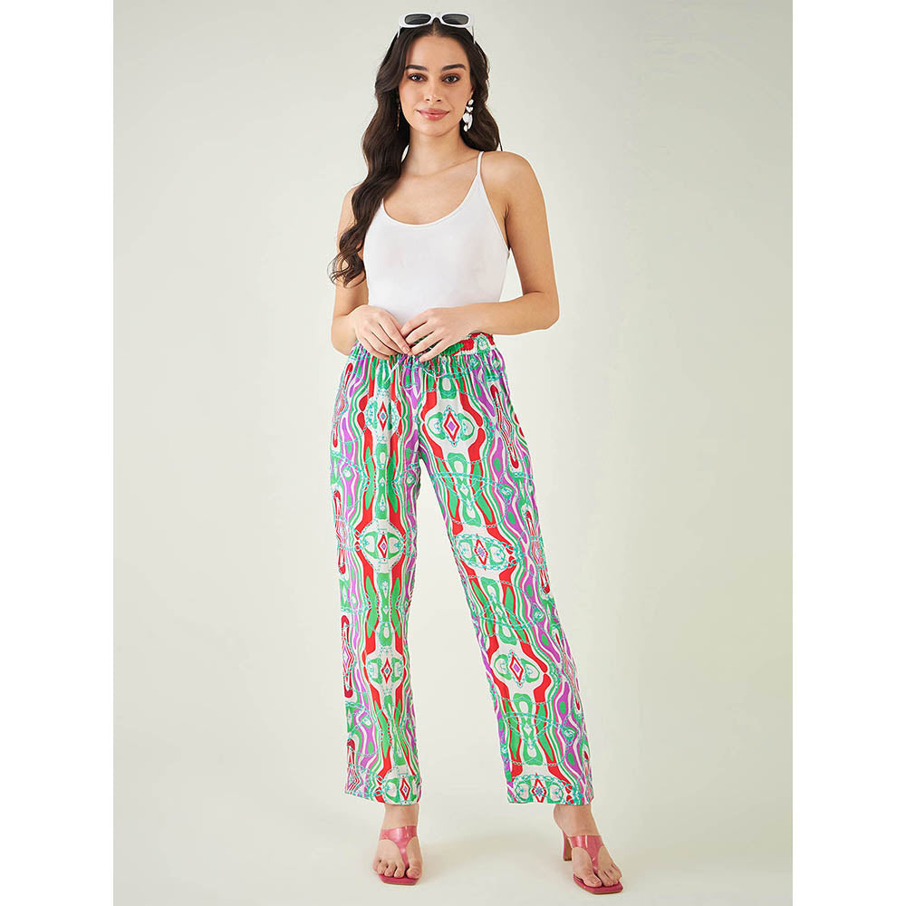 First Resort by Ramola Bachchan Green and Orange Marine Wave Print Shirt and Pant (Set of 2)