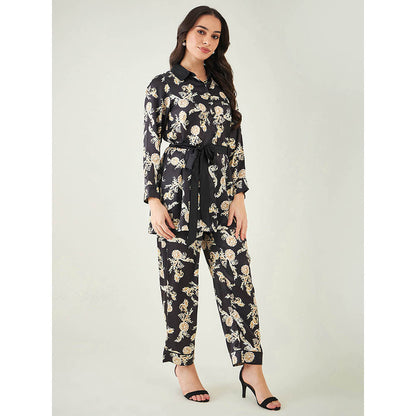 First Resort by Ramola Bachchan Black Baroque Print Shirt with Belt and Pant (Set of 3)