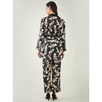 First Resort by Ramola Bachchan Black Baroque Print Shirt with Belt and Pant (Set of 3)