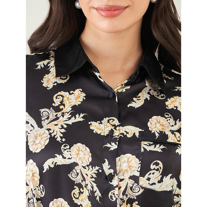 First Resort by Ramola Bachchan Black Baroque Print Shirt with Belt and Pant (Set of 3)