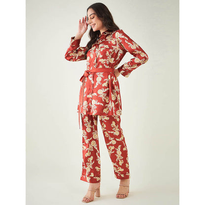 First Resort by Ramola Bachchan Red Baroque Print Shirt with Belt and Pant (Set of 3)
