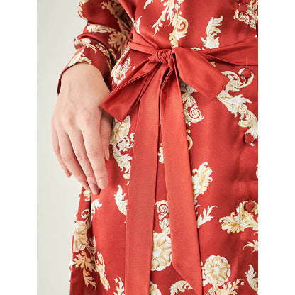 First Resort by Ramola Bachchan Red Baroque Print Shirt with Belt and Pant (Set of 3)